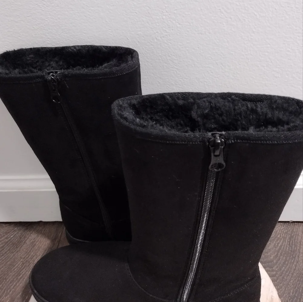 Girls Hannah Zipper Suede Faux Shearling Style Boots - Cat & Jack Black